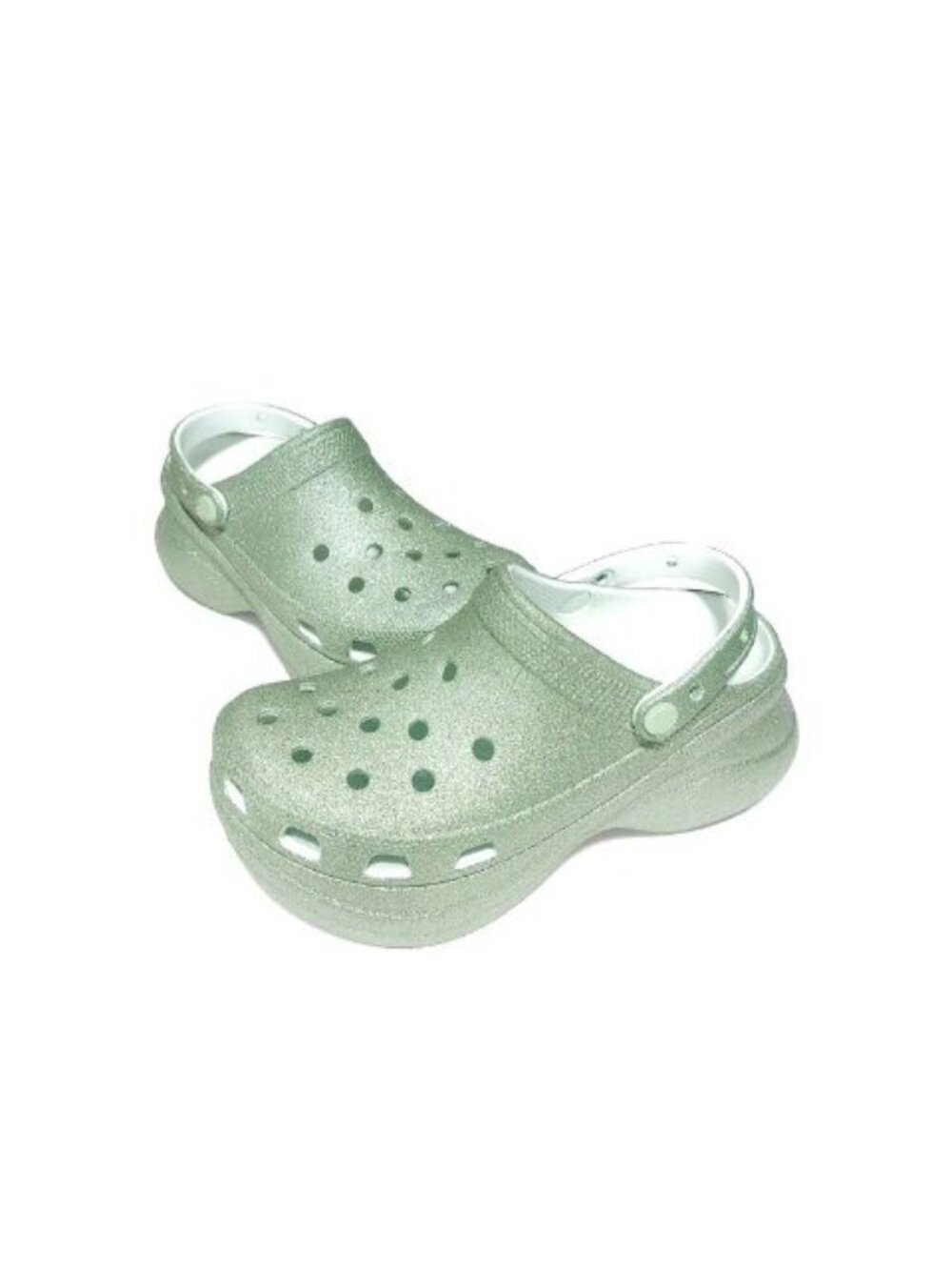 CROCS Classic Bae Glitter Slip On Platform Clogs Womens Size 9 Sandals Mint Tint - Picture 4 of 10